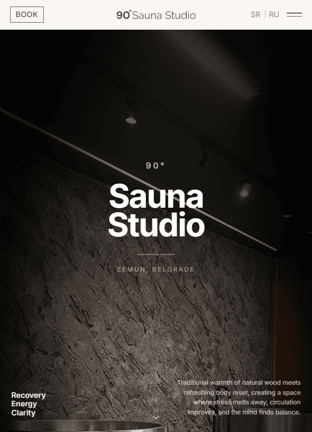 90° Sauna Studio — mobilni prikaz
